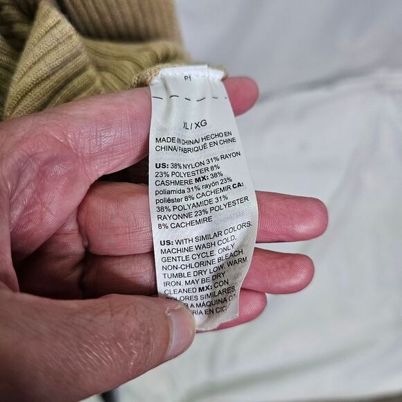 White House Black Market Tan Cuffed Sleeve Turtleneck Pointelle Sweater Size XL - Picture 8 of 11